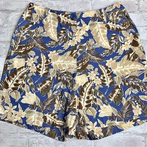 Vintage Studio Works Mom Shorts Blue Tan Leaf Print High Rise Pockets EUC